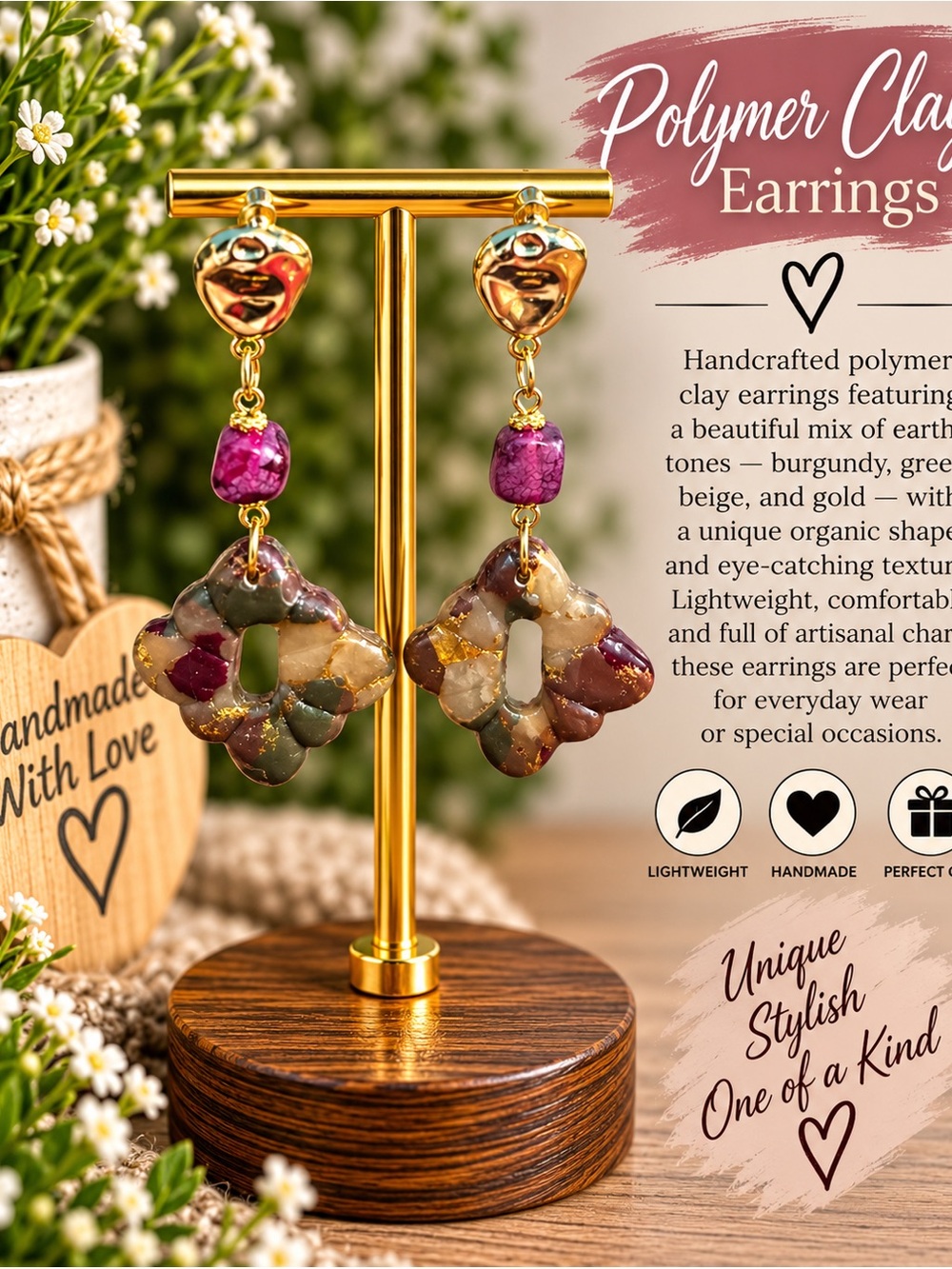 Others Follow Multicolor Polymer Clay Drop Earrings with Gold Accents